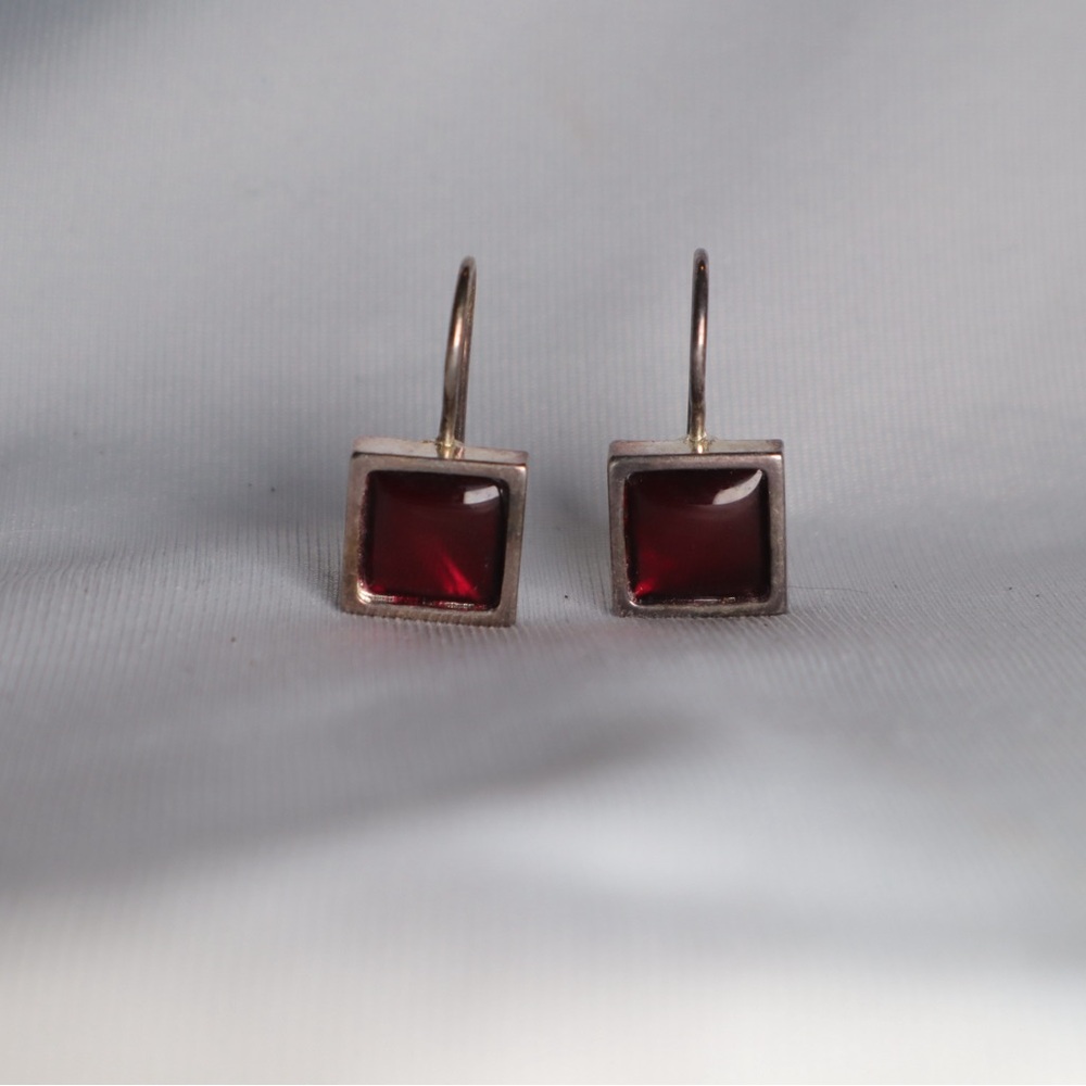 Ruby dangle silver earrings